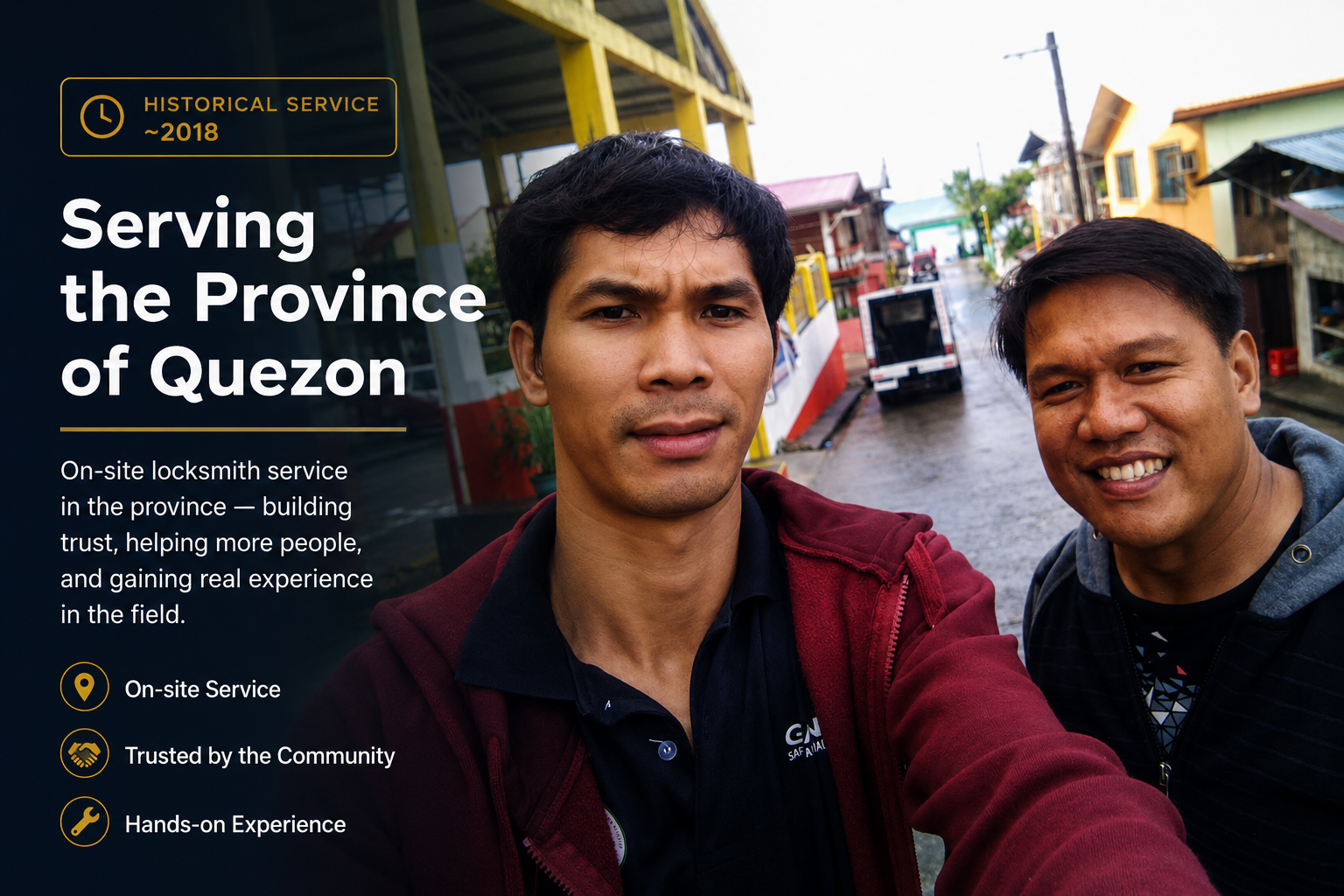 Historical photo from provincial locksmith service work in Quezon